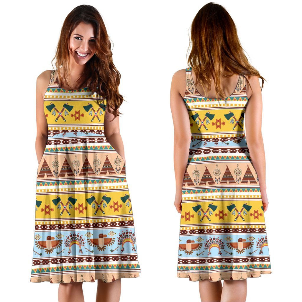 Native American Pattern Design Print Sleeveless Dress