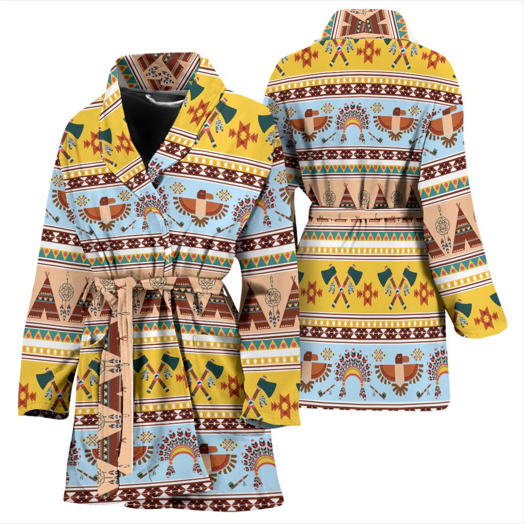 Native American Pattern Design Print Women Bath Robe-JTAMIGO.COM