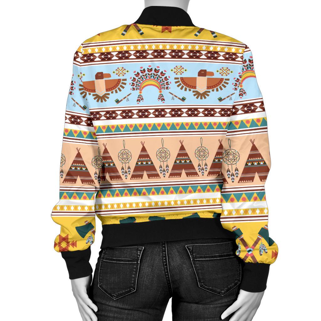 Native American Pattern Design Print Women Casual Bomber Jacket