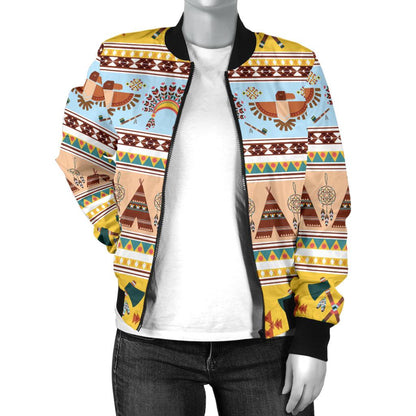Native American Pattern Design Print Women Casual Bomber Jacket