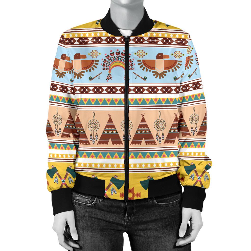 Native American Pattern Design Print Women Casual Bomber Jacket