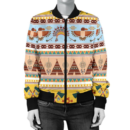 Native American Pattern Design Print Women Casual Bomber Jacket