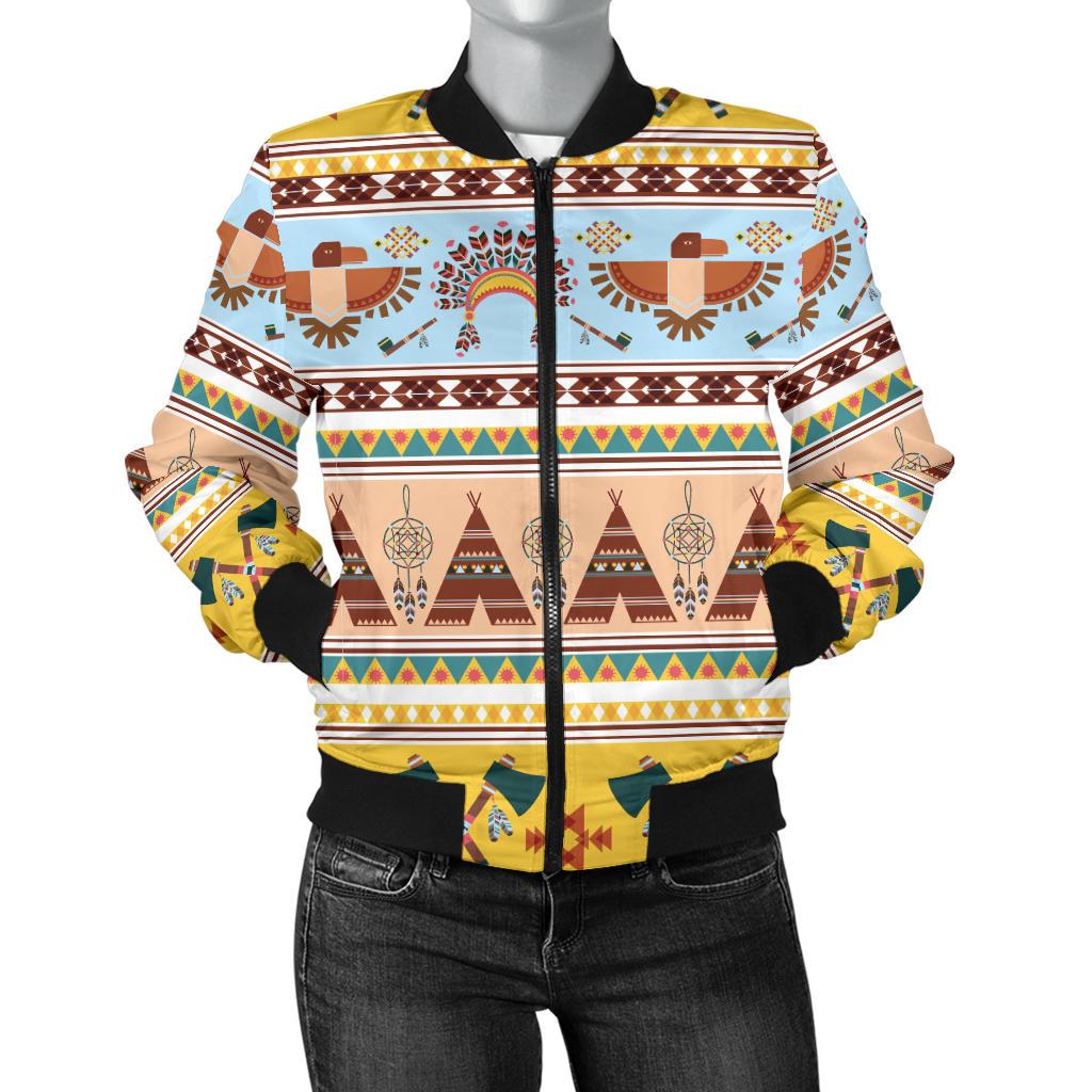 Native American Pattern Design Print Women Casual Bomber Jacket