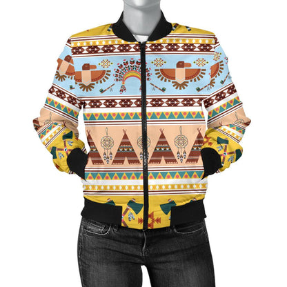 Native American Pattern Design Print Women Casual Bomber Jacket