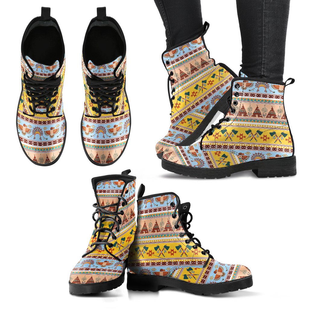 Native American Pattern Design Print Women Leather Boots-JTAMIGO.COM