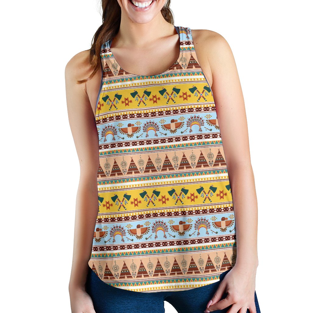 Native American Pattern Design Print Women Racerback Tank Top