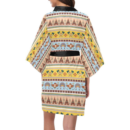 Native American Pattern Design Print Women Short Kimono Robe