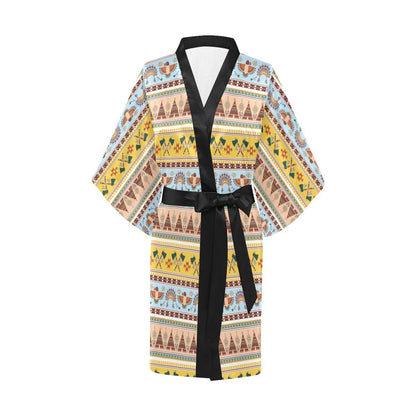 Native American Pattern Design Print Women Short Kimono Robe