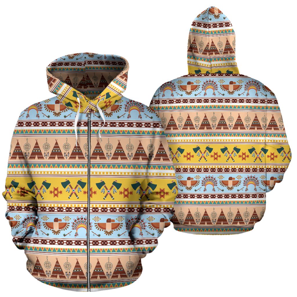 Native American Pattern Design Print Zip Up Hoodie