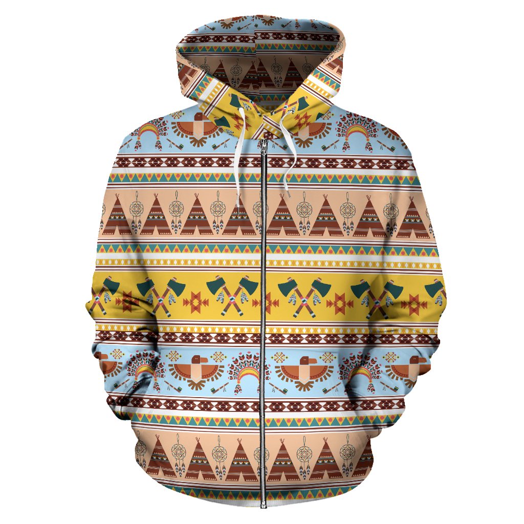 Native American Pattern Design Print Zip Up Hoodie