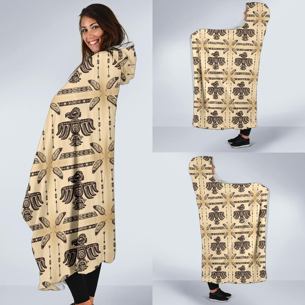 Native American Themed Design Print Hooded Blanket-JTAMIGO.COM
