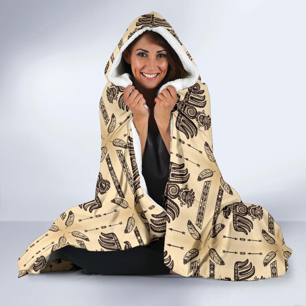 Native American Themed Design Print Hooded Blanket-JTAMIGO.COM