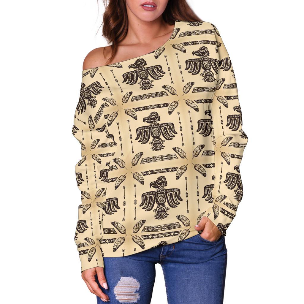 Native American Themed Design Print Off Shoulder Sweatshirt