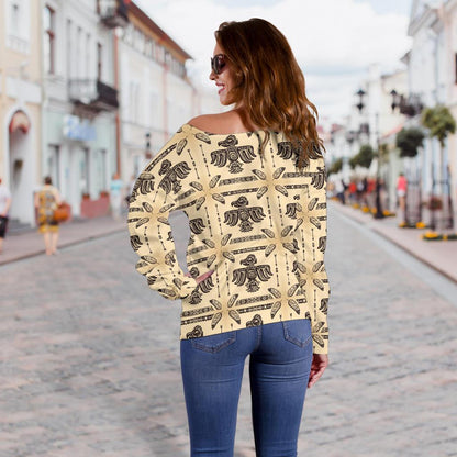 Native American Themed Design Print Off Shoulder Sweatshirt