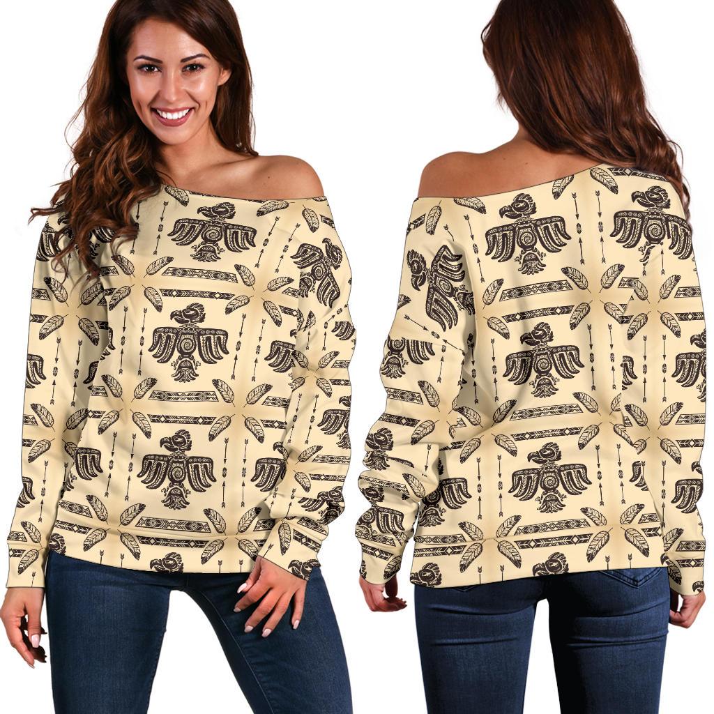 Native American Themed Design Print Off Shoulder Sweatshirt