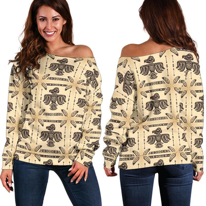 Native American Themed Design Print Off Shoulder Sweatshirt