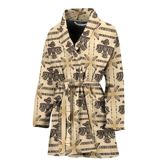 Native American Themed Design Print Women Bath Robe-JTAMIGO.COM