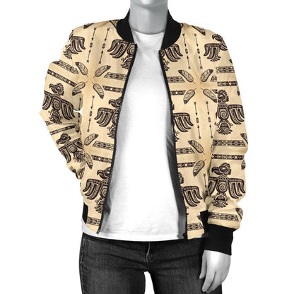 Native American Themed Design Print Women Casual Bomber Jacket