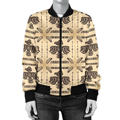 Native American Themed Design Print Women Casual Bomber Jacket