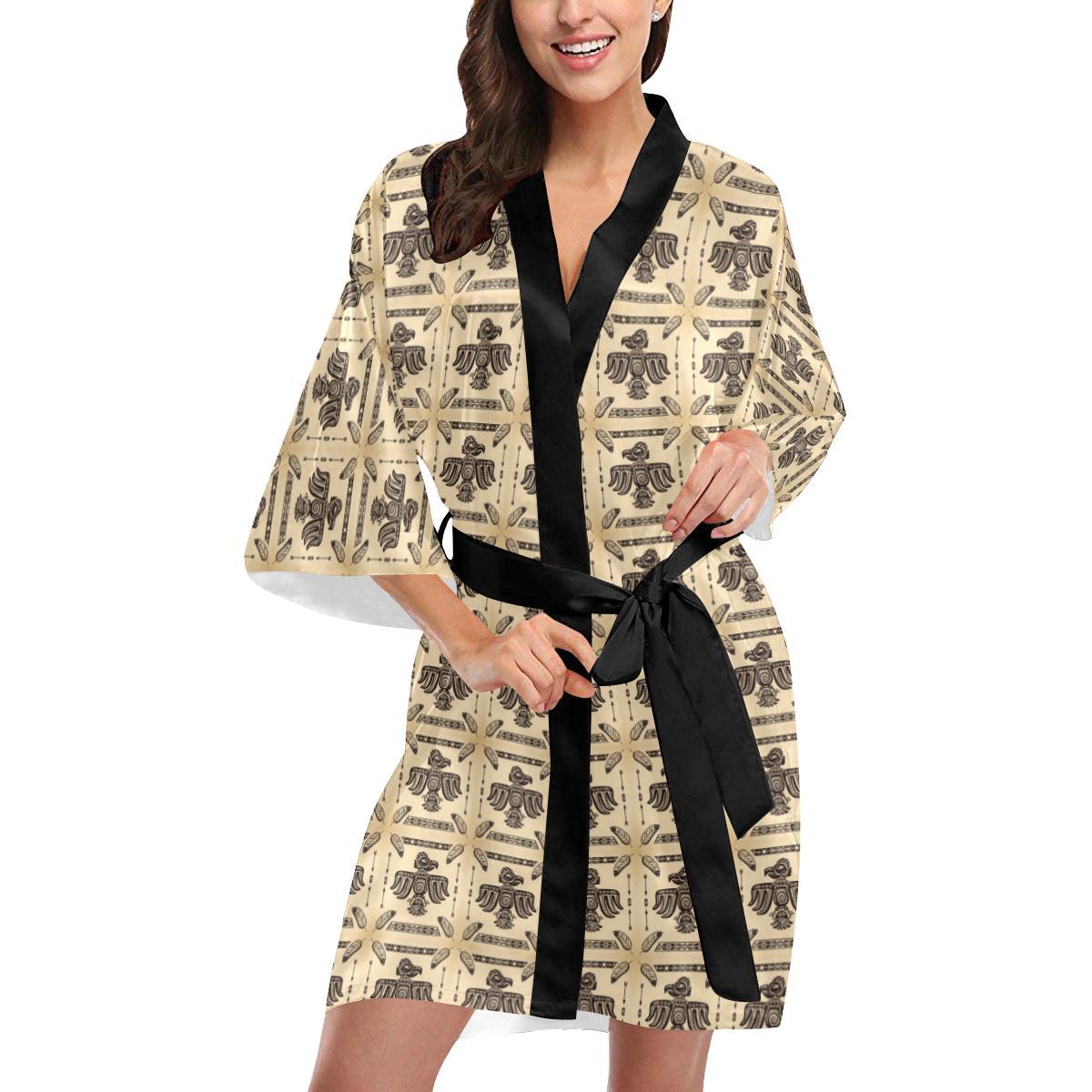 Native American Themed Design Print Women Short Kimono Robe
