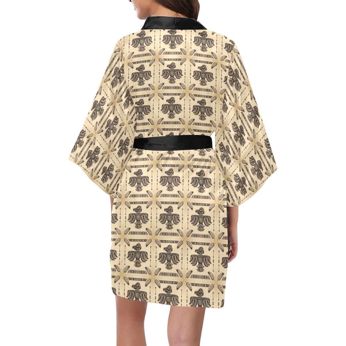 Native American Themed Design Print Women Short Kimono Robe