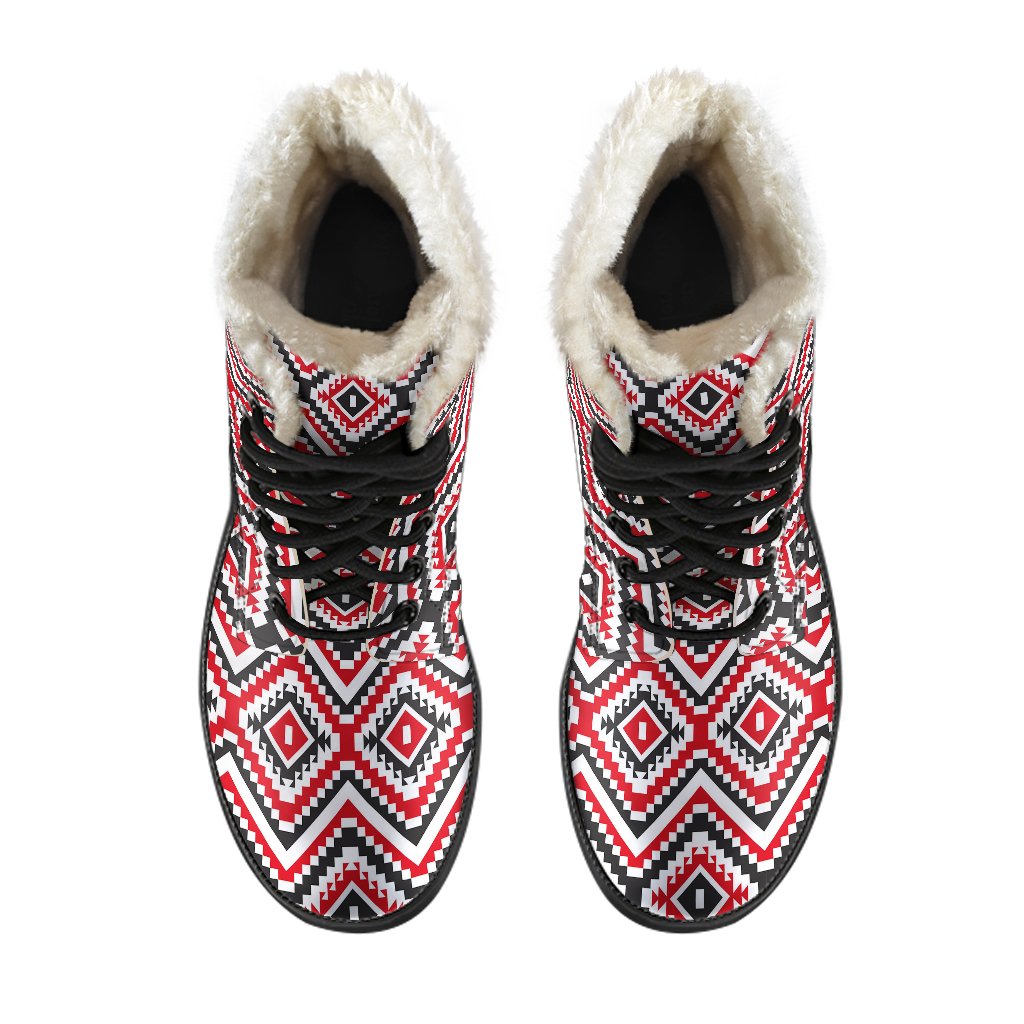 Native American Themed Tribal Print Faux Fur Leather Boots-JTAMIGO.COM