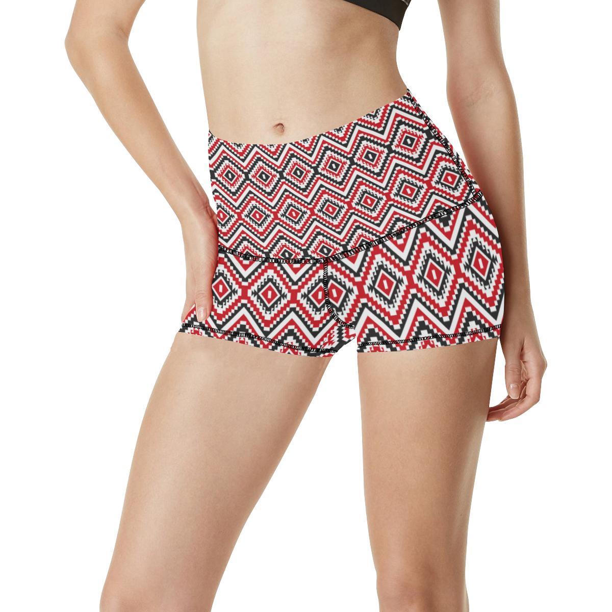 Native American Themed Tribal Print High Waisted Spandex Shorts-JTAMIGO.COM