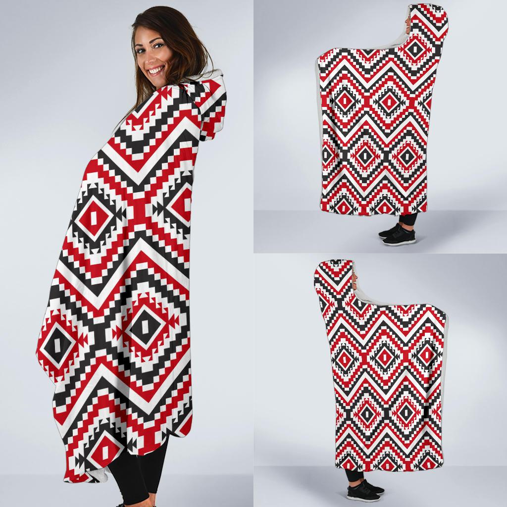 Native American Themed Tribal Print Hooded Blanket-JTAMIGO.COM