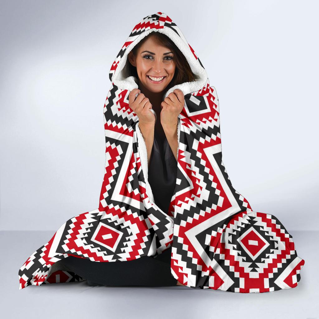 Native American Themed Tribal Print Hooded Blanket-JTAMIGO.COM