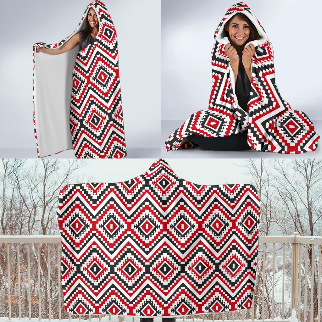 Native American Themed Tribal Print Hooded Blanket-JTAMIGO.COM