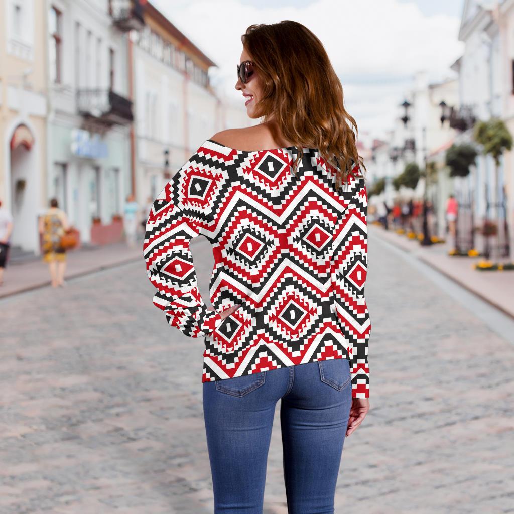 Native American Themed Tribal Print Off Shoulder Sweatshirt