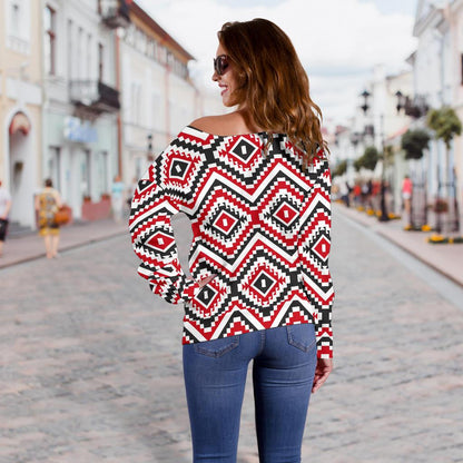 Native American Themed Tribal Print Off Shoulder Sweatshirt