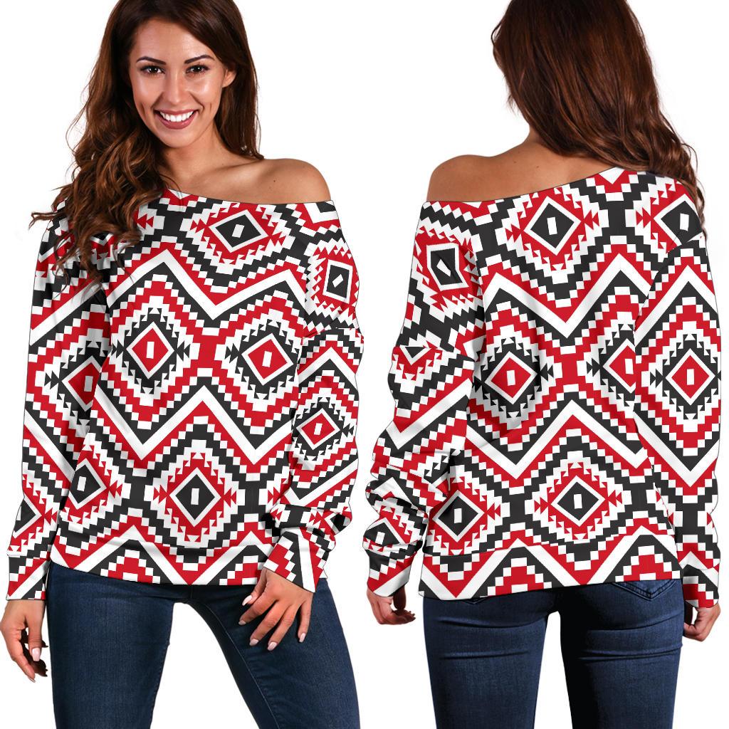 Native American Themed Tribal Print Off Shoulder Sweatshirt