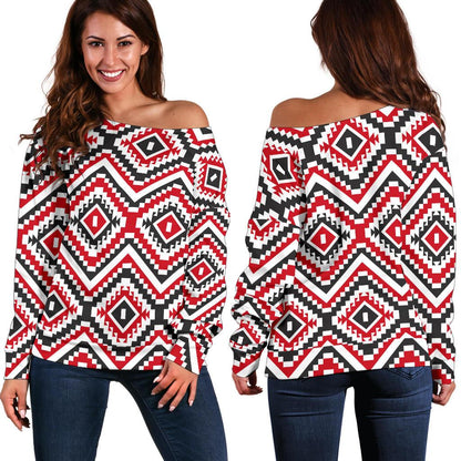 Native American Themed Tribal Print Off Shoulder Sweatshirt