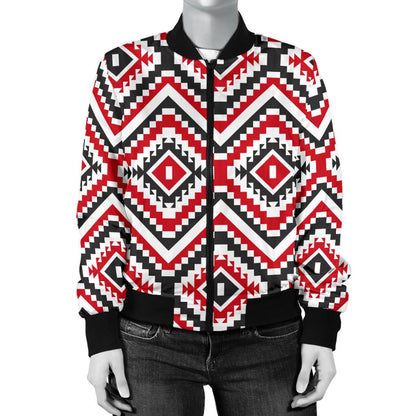 Native American Themed Tribal Print Women Casual Bomber Jacket