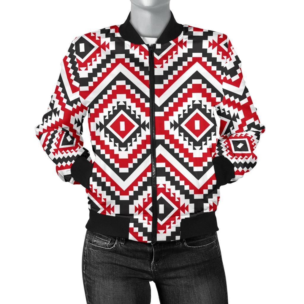 Native American Themed Tribal Print Women Casual Bomber Jacket