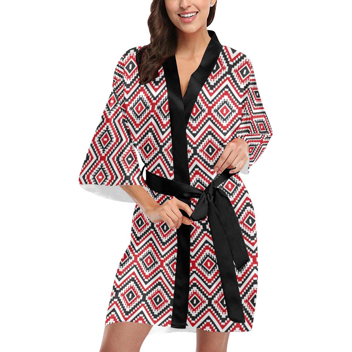 Native American Themed Tribal Print Women Short Kimono Robe