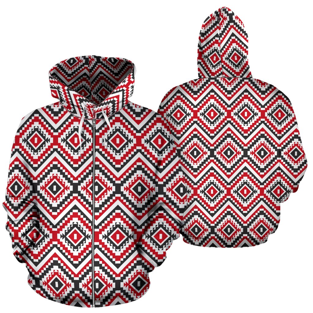 Native American Themed Tribal Print Zip Up Hoodie