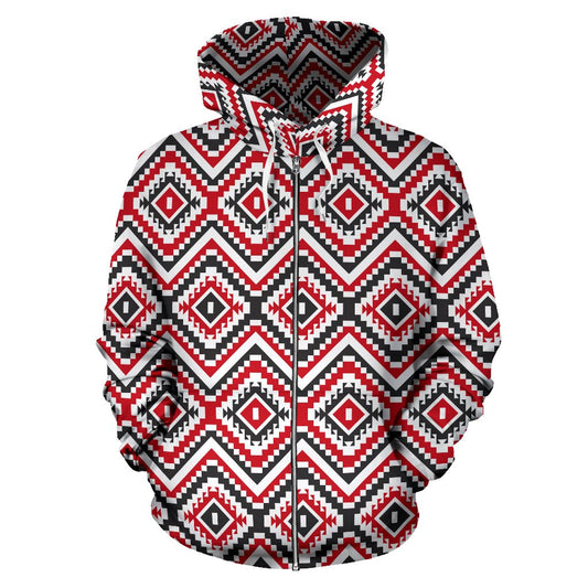 Native American Themed Tribal Print Zip Up Hoodie