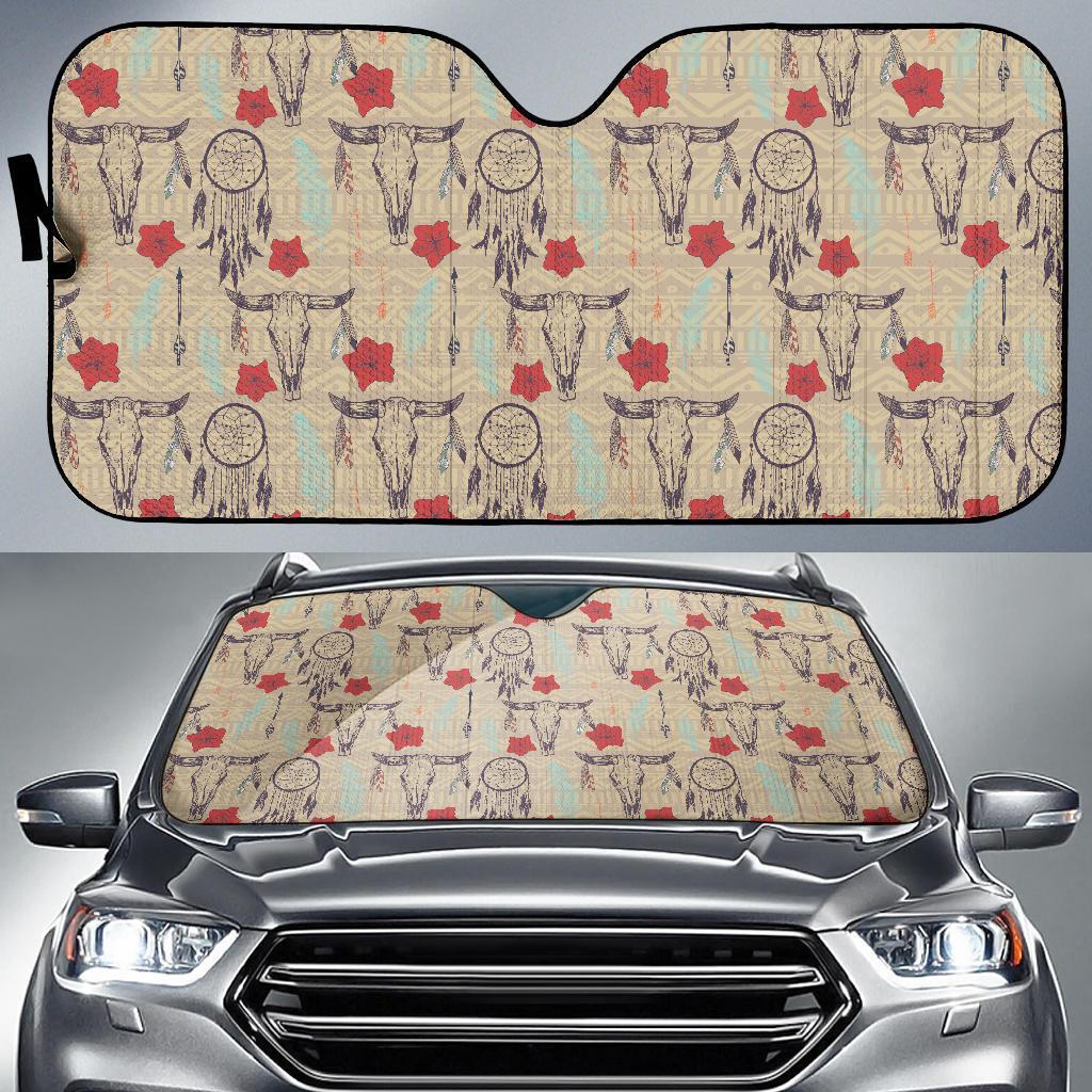 Native Buffalo Head Themed Design Print Car Sun Shade For Windshield
