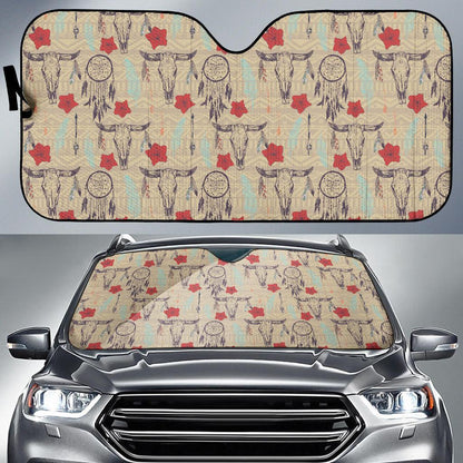 Native Buffalo Head Themed Design Print Car Sun Shade For Windshield