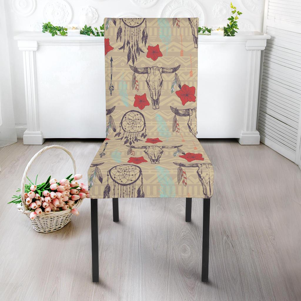 Native Buffalo Head Themed Design Print Dining Chair Slipcover-JTAMIGO.COM