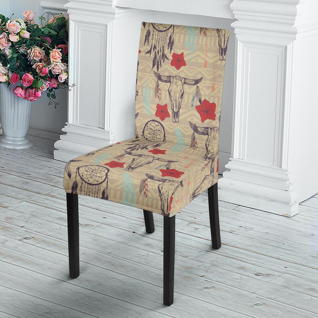 Native Buffalo Head Themed Design Print Dining Chair Slipcover-JTAMIGO.COM