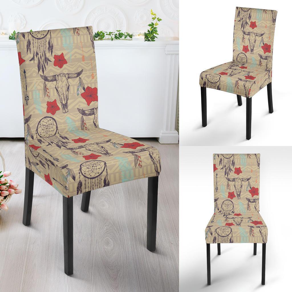Native Buffalo Head Themed Design Print Dining Chair Slipcover-JTAMIGO.COM