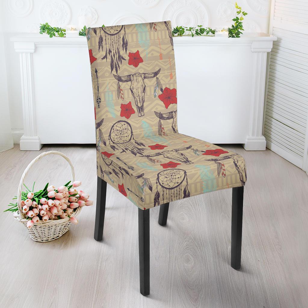 Native Buffalo Head Themed Design Print Dining Chair Slipcover-JTAMIGO.COM