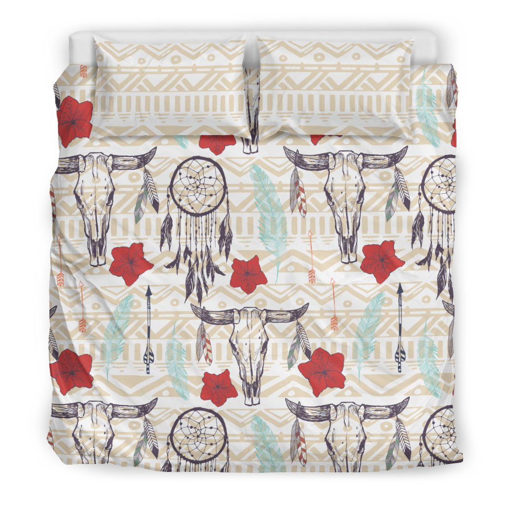 Native Buffalo Head Themed Design Print Duvet Cover Bedding Set