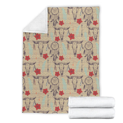 Native Buffalo Head Themed Design Print Fleece Blanket