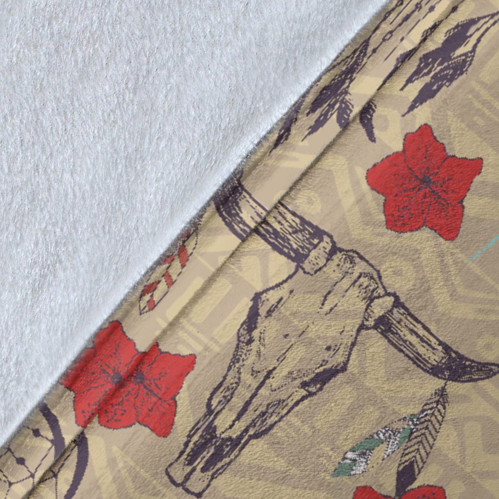 Native Buffalo Head Themed Design Print Fleece Blanket