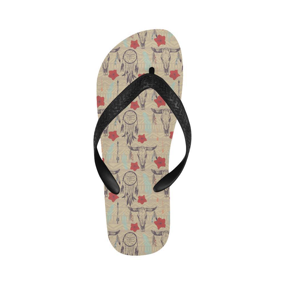 Native Buffalo Head Themed Design Print Flip Flops-JTAMIGO.COM