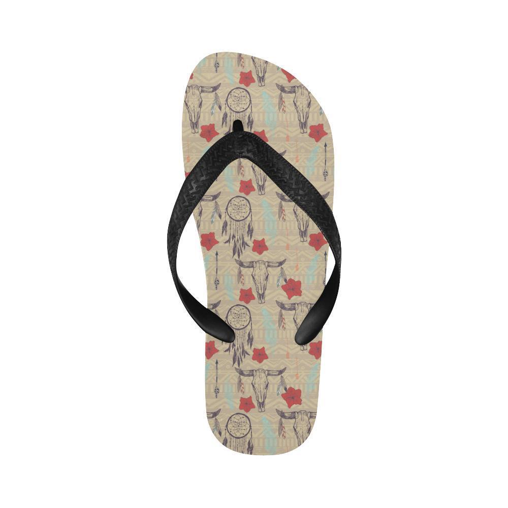 Native Buffalo Head Themed Design Print Flip Flops-JTAMIGO.COM